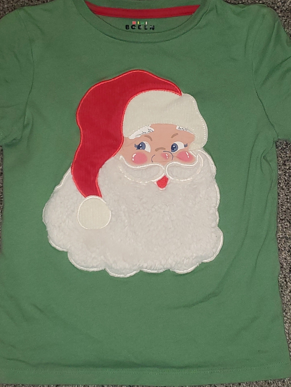 Mini Boden Sz 7/8 Green Kids Santa Applique L9ng Sleeve Shirt